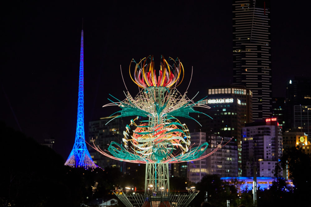 Spherophyte by Alex Sanson at White Night Melbourne 2017. Photo by