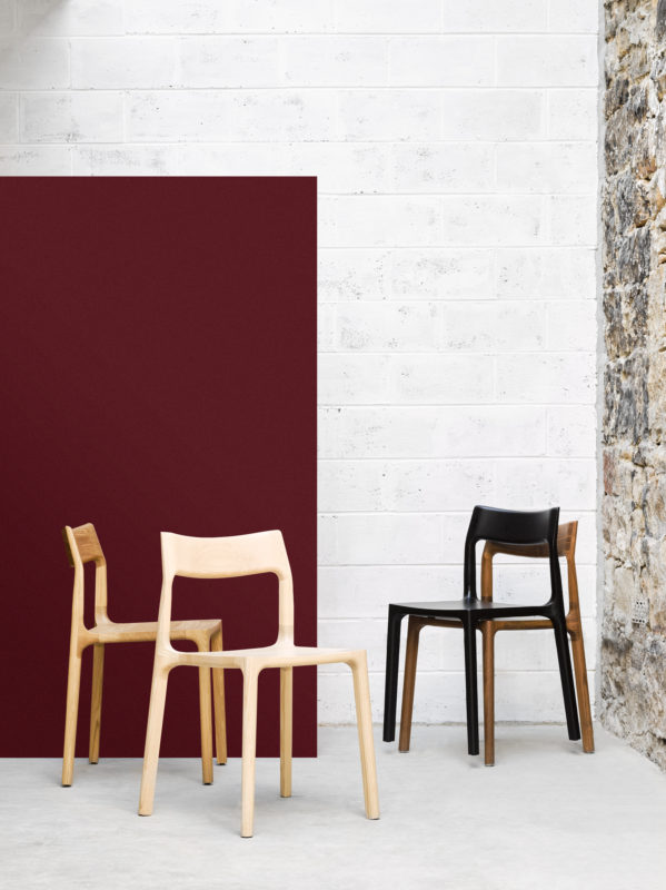 The Molly chair by Adam Goodrum for Cult, both five-axis CNC machined from solid timber. Photo by Brooke Holm.