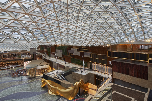 The heart of MGM Cotai, The Spectacle is a two-story glass-domed atrium ringed with retail and dining, providing plenty of un-programmed space for changing exhibitions and events, and a sensory reprieve between activities.